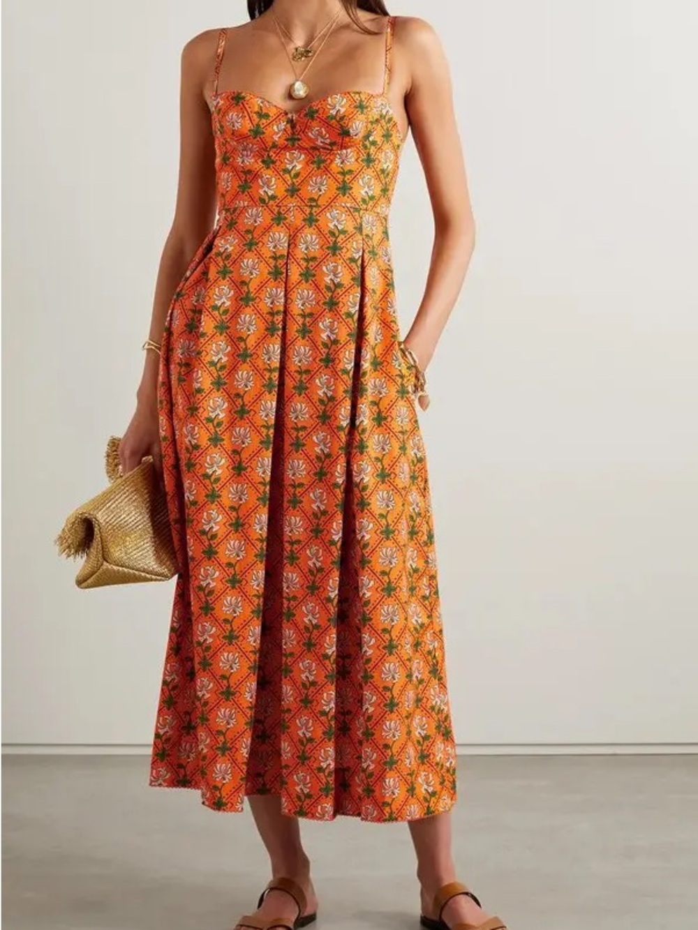 Agua by Agua Bendita Orange Floral Midi Dress - Picture 2 of 14